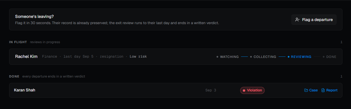 Departures with one review in flight and one concluded